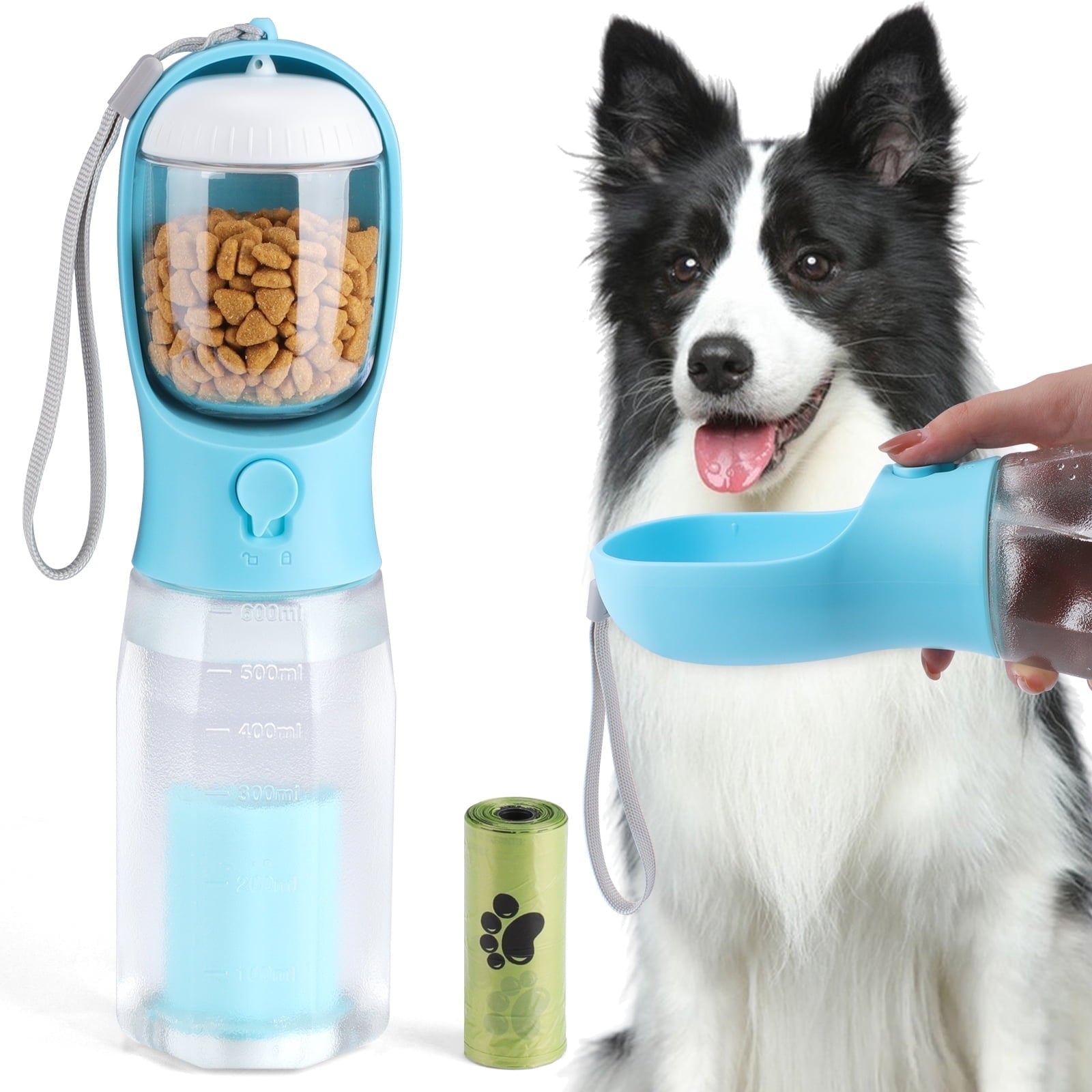 3-in-1 Dog Water Bottle & Food Container – Portable Travel Dispenser for Walking & Hiking