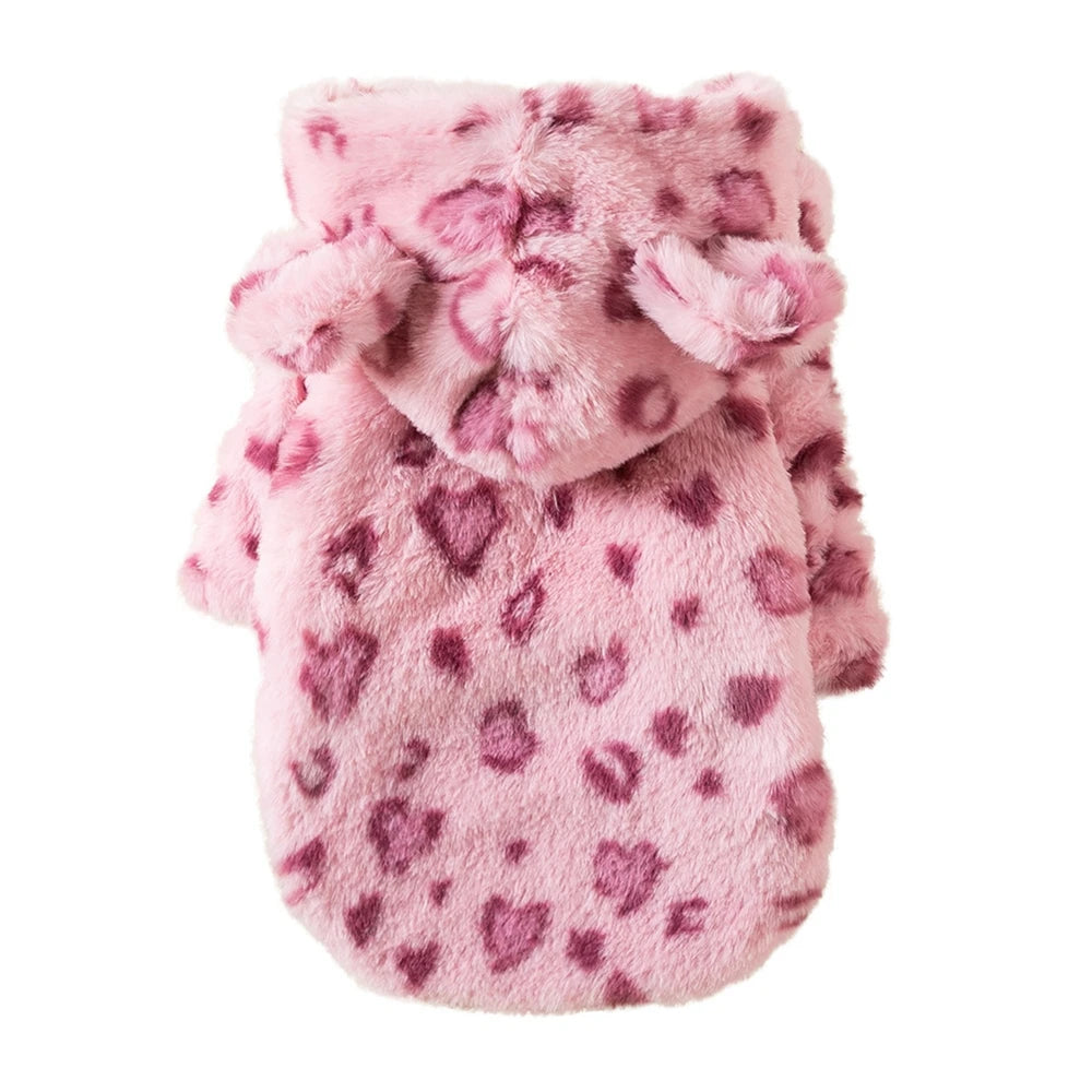 Leopard Print Velvet Dog Coat – Warm & Stylish Pet Clothes for Fall & Winter