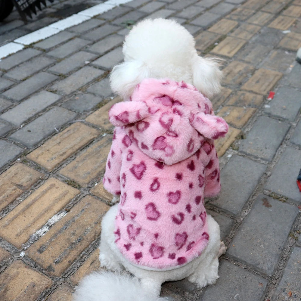 Leopard Print Velvet Dog Coat – Warm & Stylish Pet Clothes for Fall & Winter