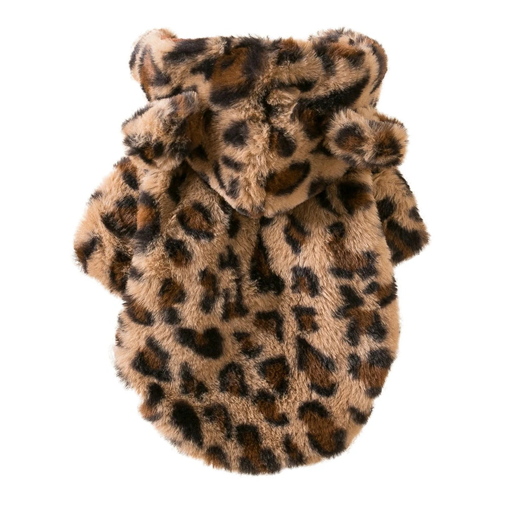 Leopard Print Velvet Dog Coat – Warm & Stylish Pet Clothes for Fall & Winter