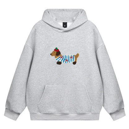 Cartoon Dog Embroidery Hooded Pullover 