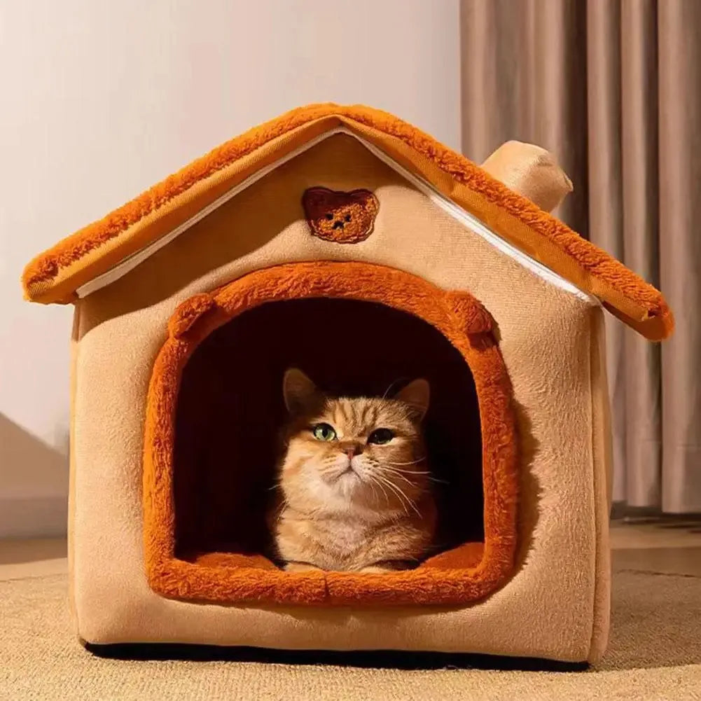 Cozy Cat Bed Cave – Warm Plush Pet Tent with Removable Cushion