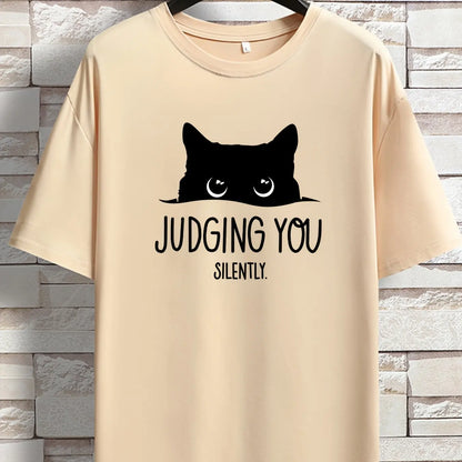 "Judging You Silently” Cat Print Loose T-Shirt