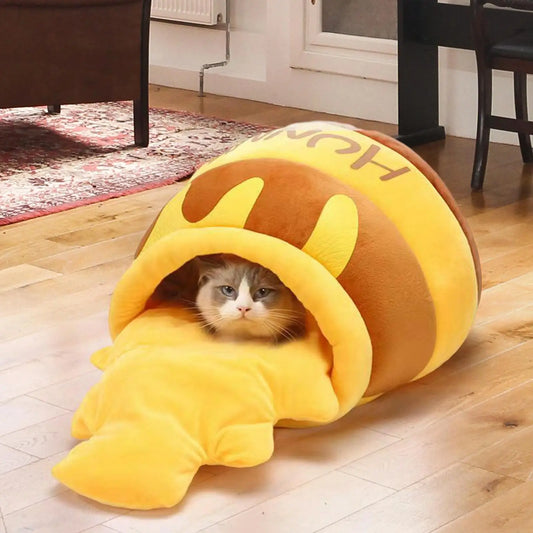 Honey Pot Cat Cave Bed – Cozy Cartoon Hideaway for Cats & Small Dogs