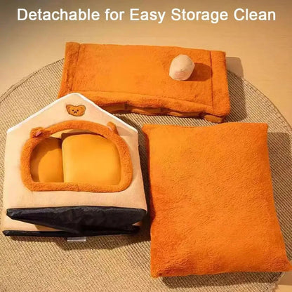 Cozy Cat Bed Cave – Warm Plush Pet Tent with Removable Cushion