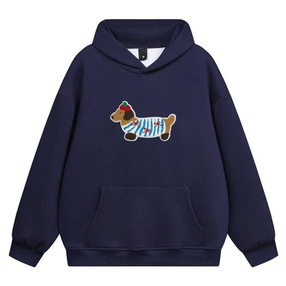 Cartoon Dog Embroidery Hooded Pullover 