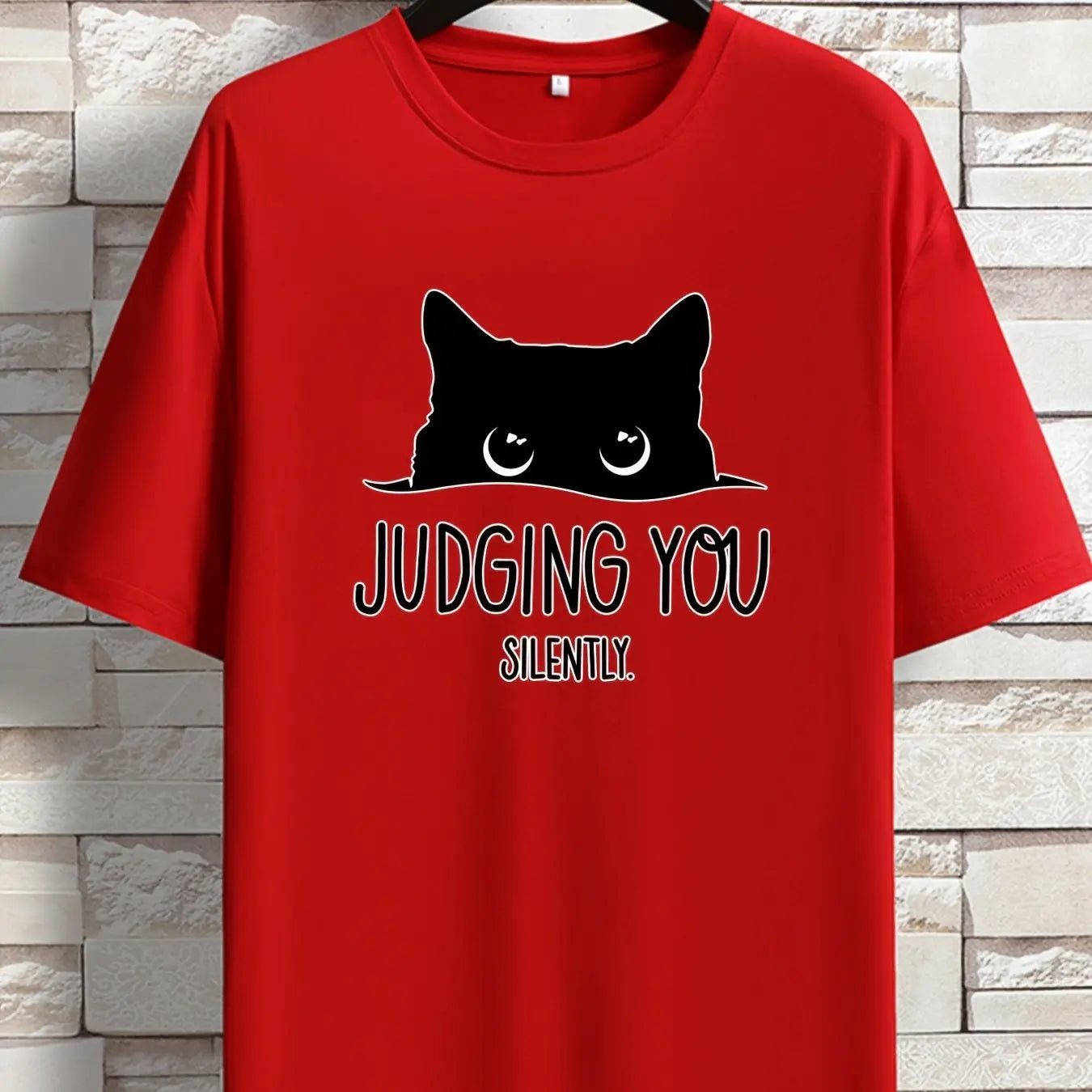 "Judging You Silently” Cat Print Loose T-Shirt