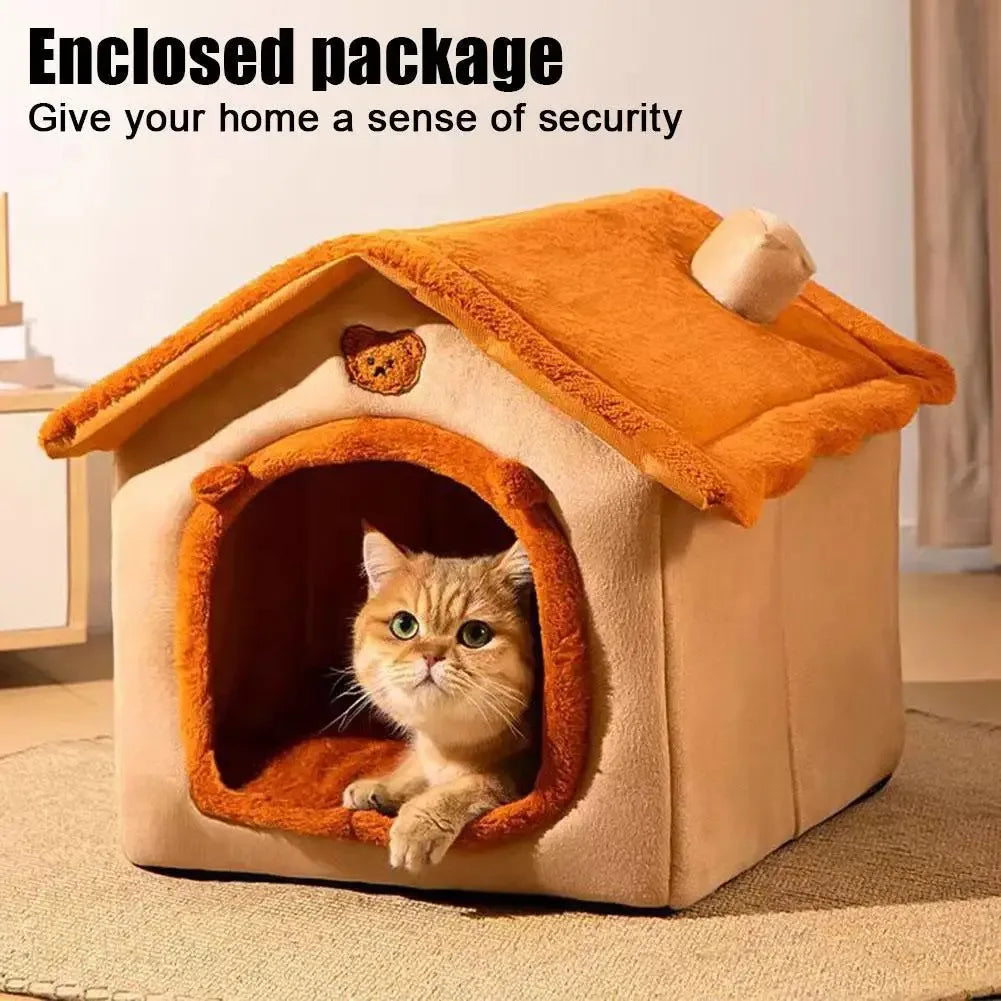 Cozy Cat Bed Cave – Warm Plush Pet Tent with Removable Cushion