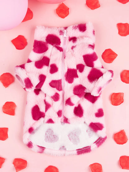 Valentine’s Heart Dog Hoodie – Warm Plush Jacket
