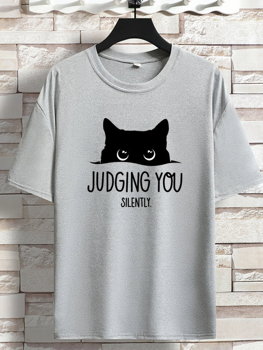 "Judging You Silently” Cat Print Loose T-Shirt