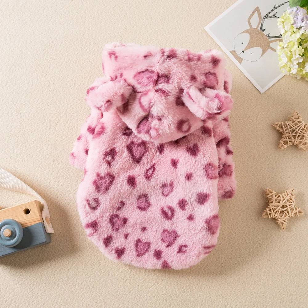 Leopard Print Velvet Dog Coat – Warm & Stylish Pet Clothes for Fall & Winter
