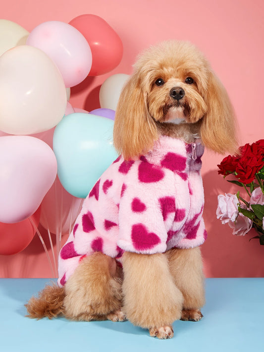 Valentine’s Heart Dog Hoodie – Warm Plush Jacket