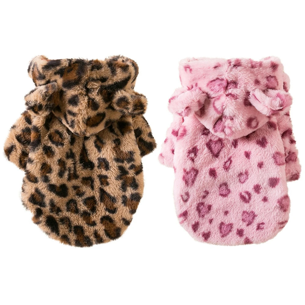 Leopard Print Velvet Dog Coat – Warm & Stylish Pet Clothes for Fall & Winter