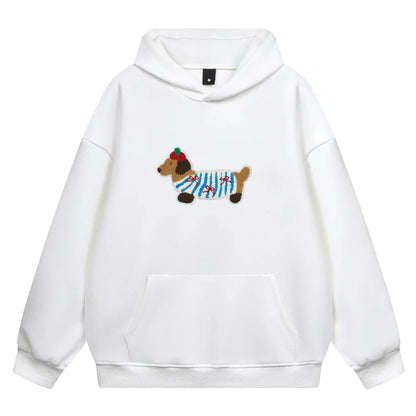 Cartoon Dog Embroidery Hooded Pullover 