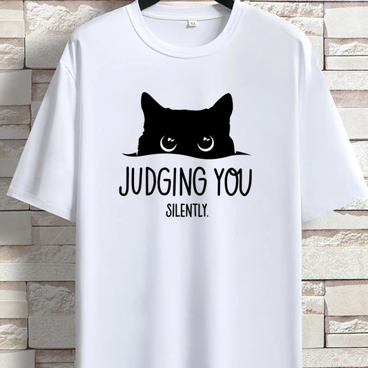 "Judging You Silently” Cat Print Loose T-Shirt