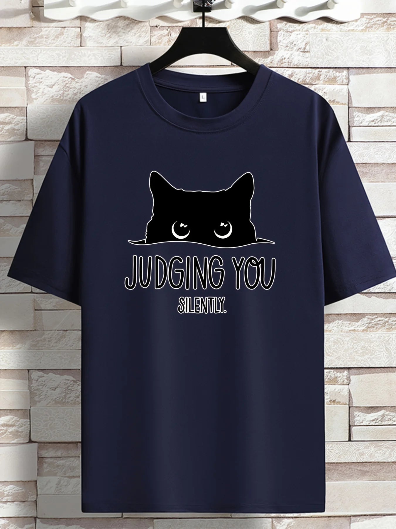 "Judging You Silently” Cat Print Loose T-Shirt