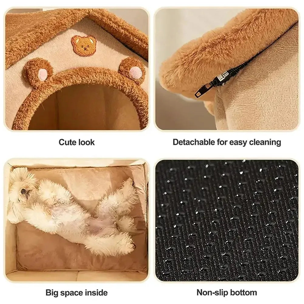 Cozy Cat Bed Cave – Warm Plush Pet Tent with Removable Cushion