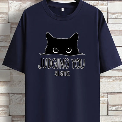 "Judging You Silently” Cat Print Loose T-Shirt