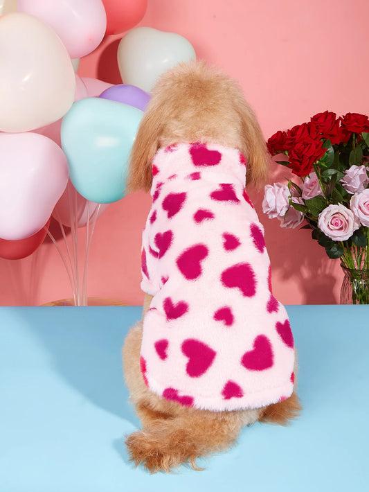 Valentine’s Heart Dog Hoodie – Warm Plush Jacket