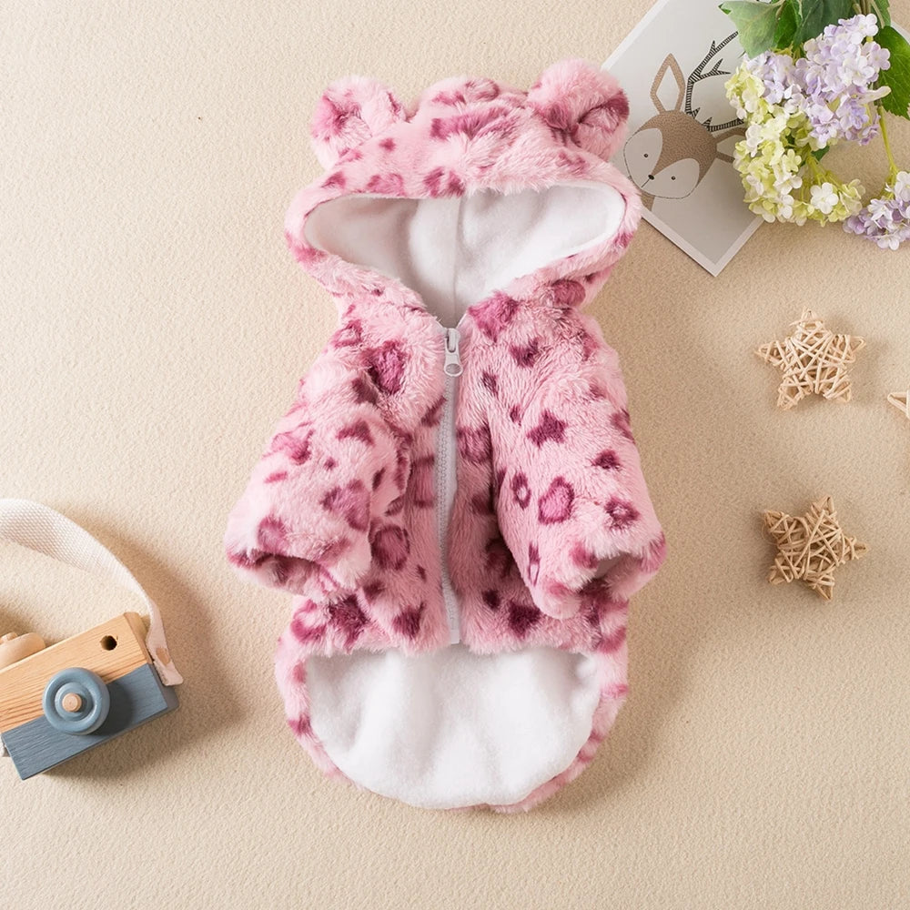 Leopard Print Velvet Dog Coat – Warm & Stylish Pet Clothes for Fall & Winter