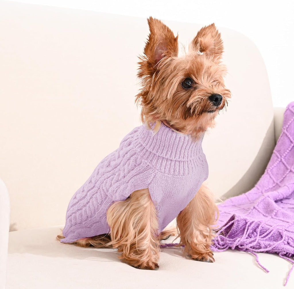 2 Pack Dog Sweaters – Winter Cable Knit Turtleneck