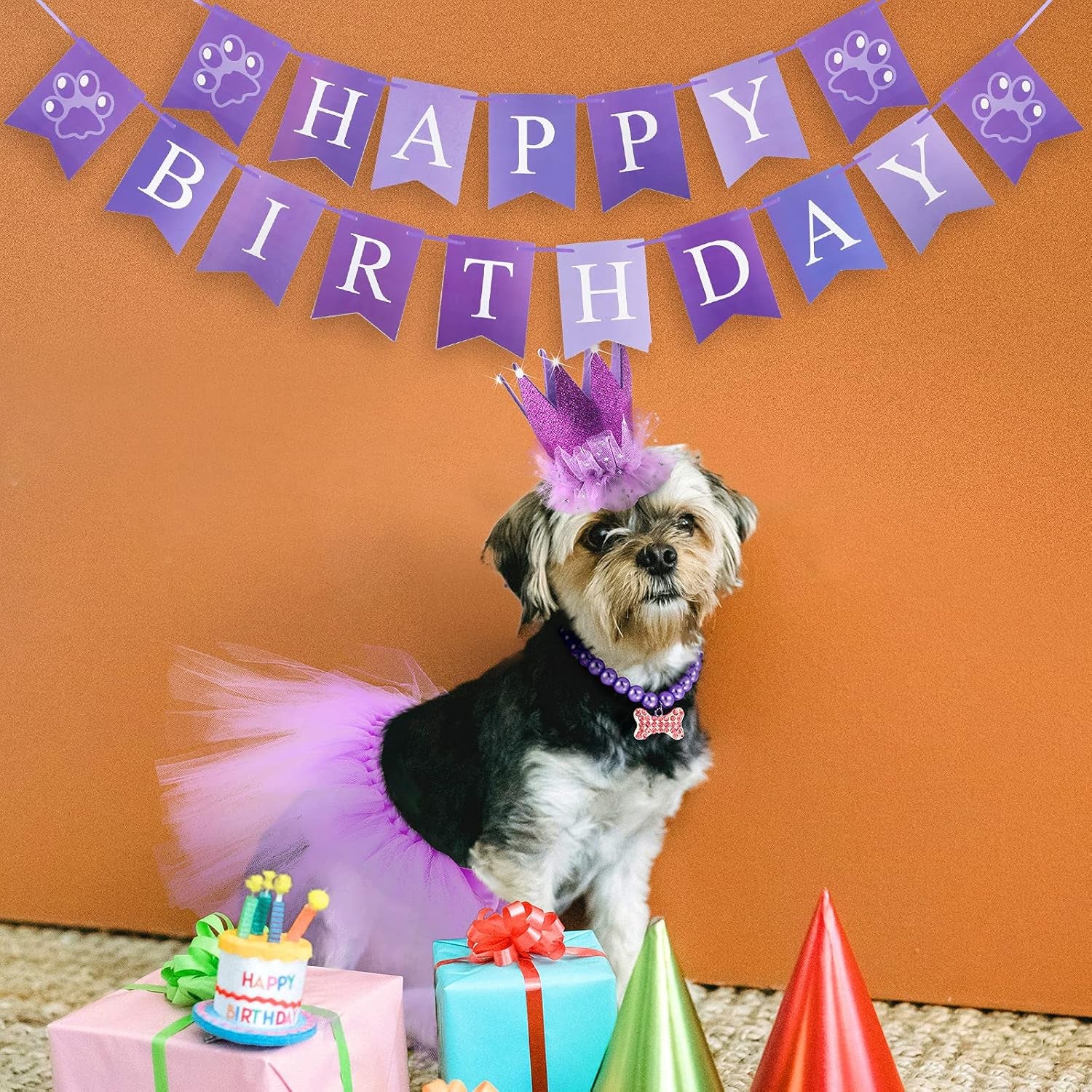 🎉🐾 Pet Birthday Outfit Set for Dogs & Cats 🎂💖 4-Piece Party Costume Includes Tutu Skirt 🎀 Crown Hat 👑 Pearl Necklace 💎  Birthday Banner 🎈 Adjustable & Adorable Pet Party Accessories for Small & Medium Breeds 🐶🐱 Perfect Gift for Any Celebration ✨