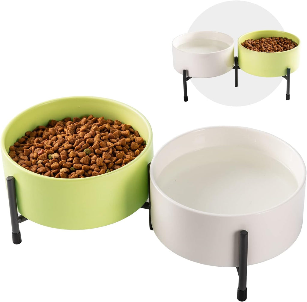 32oz Ceramic Dog & Cat Bowls with Metal Stand – Elevated, Non-Slip Feeding Station (Set of 2)