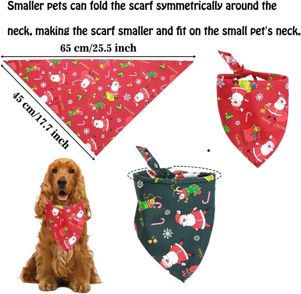 Merry Christmas Dog Bandana & Reversible Triangle Bib | Adjustable Santa Hat Scarf for Dogs – Green & Red Holiday Pet Clothes