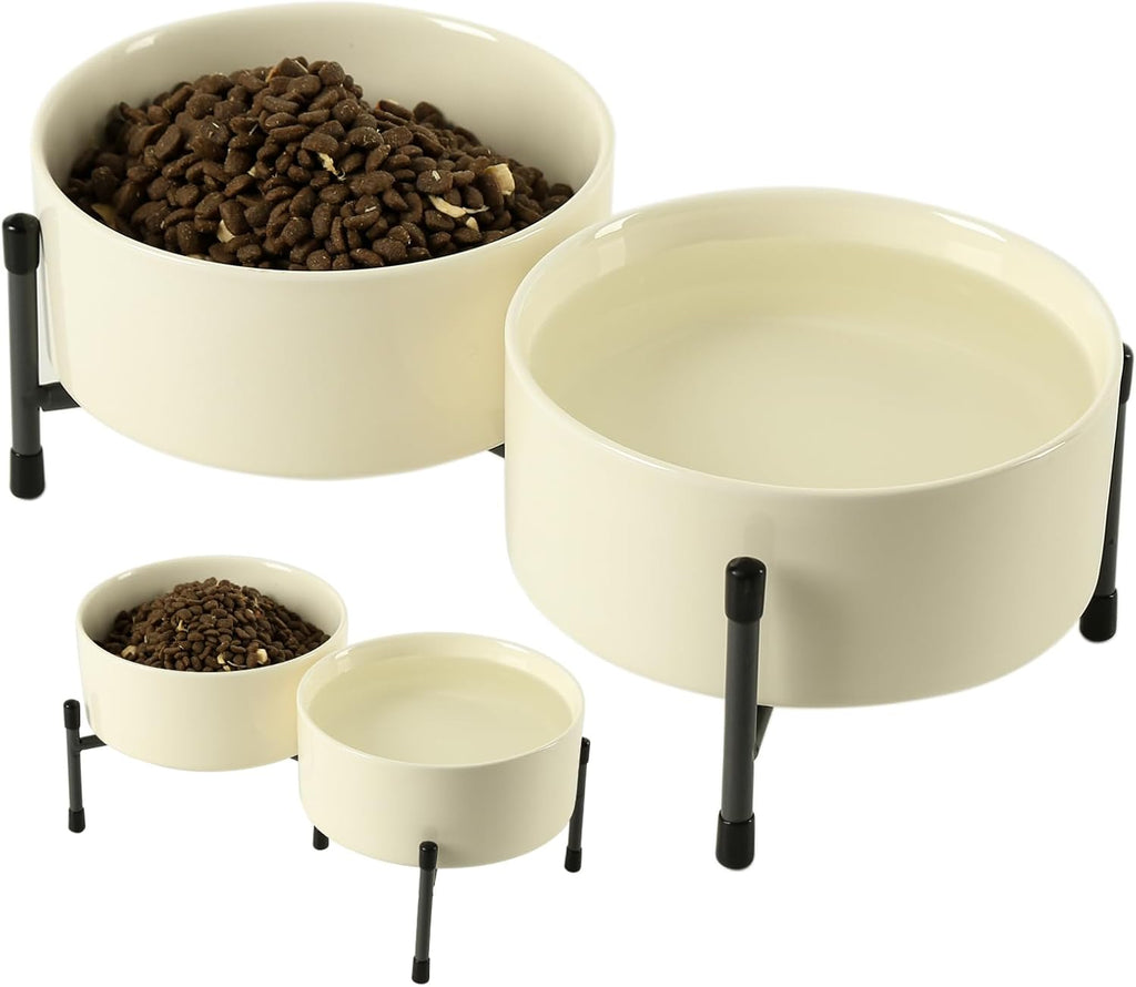 32oz Ceramic Dog & Cat Bowls with Metal Stand – Elevated, Non-Slip Feeding Station (Set of 2)