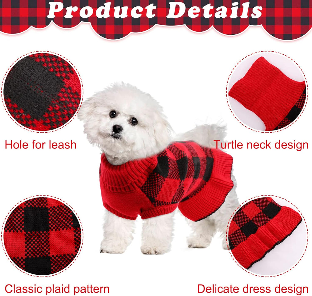 Christmas Dog Sweater – Cute Plaid Turtleneck Winter Dress for Chihuahua, Puppy, Small Dogs