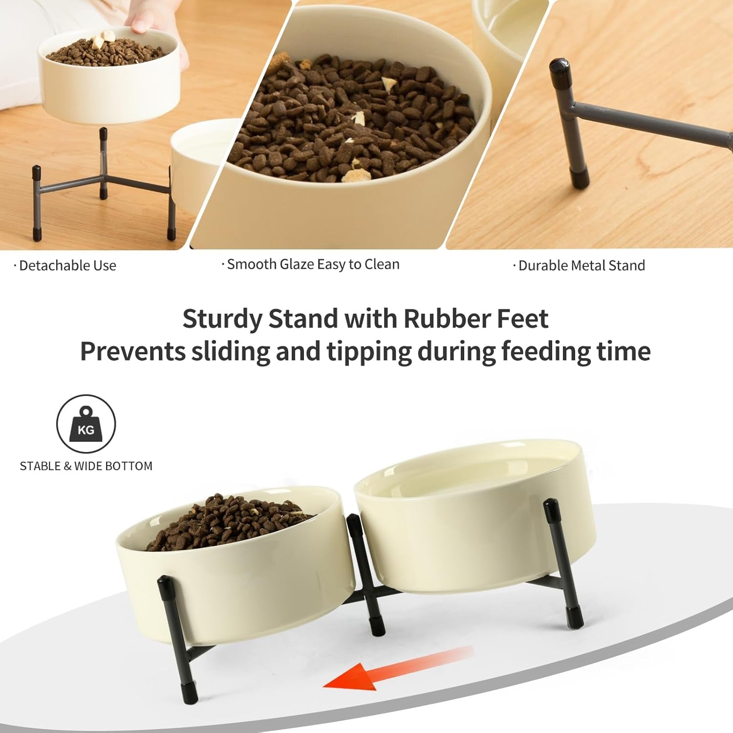 32oz Ceramic Dog & Cat Bowls with Metal Stand – Elevated, Non-Slip Feeding Station (Set of 2)