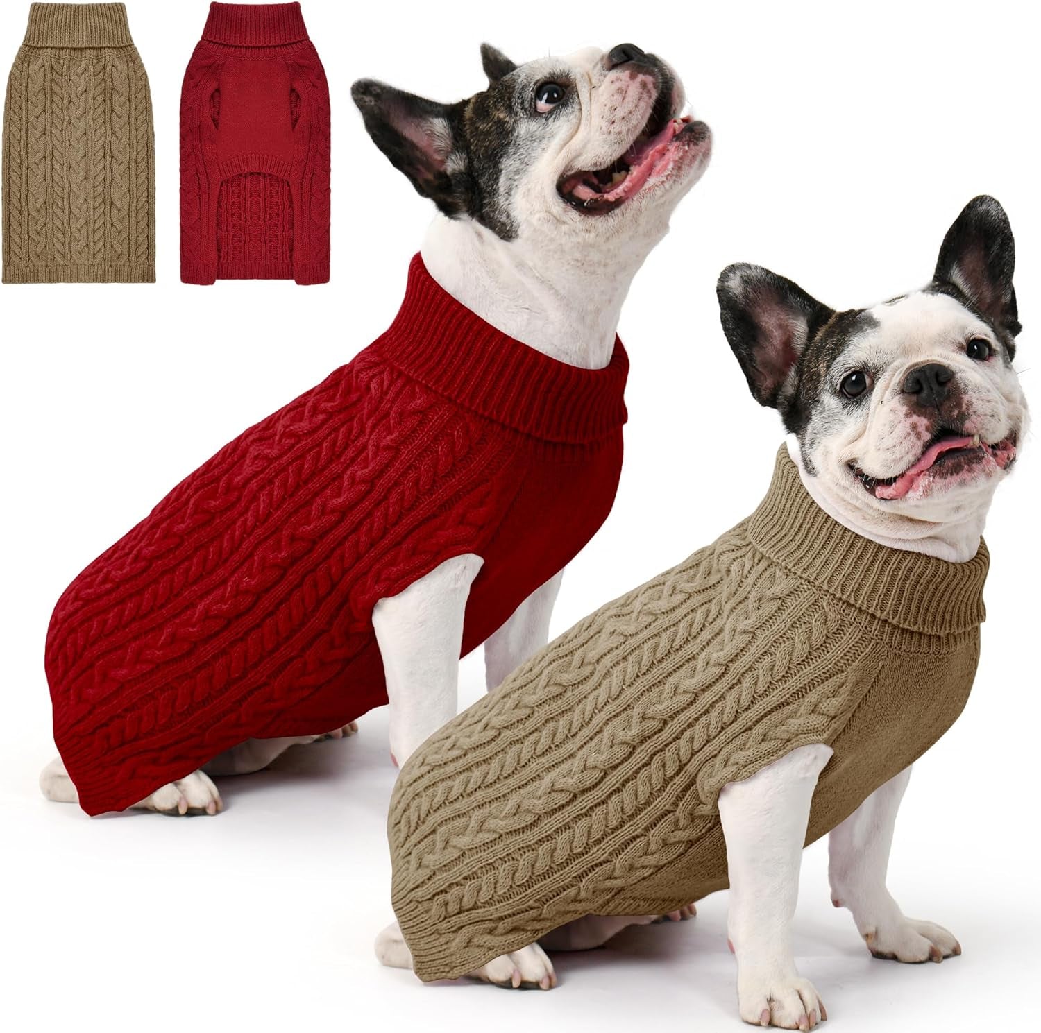 2 Pack Dog Sweaters – Winter Cable Knit Turtleneck