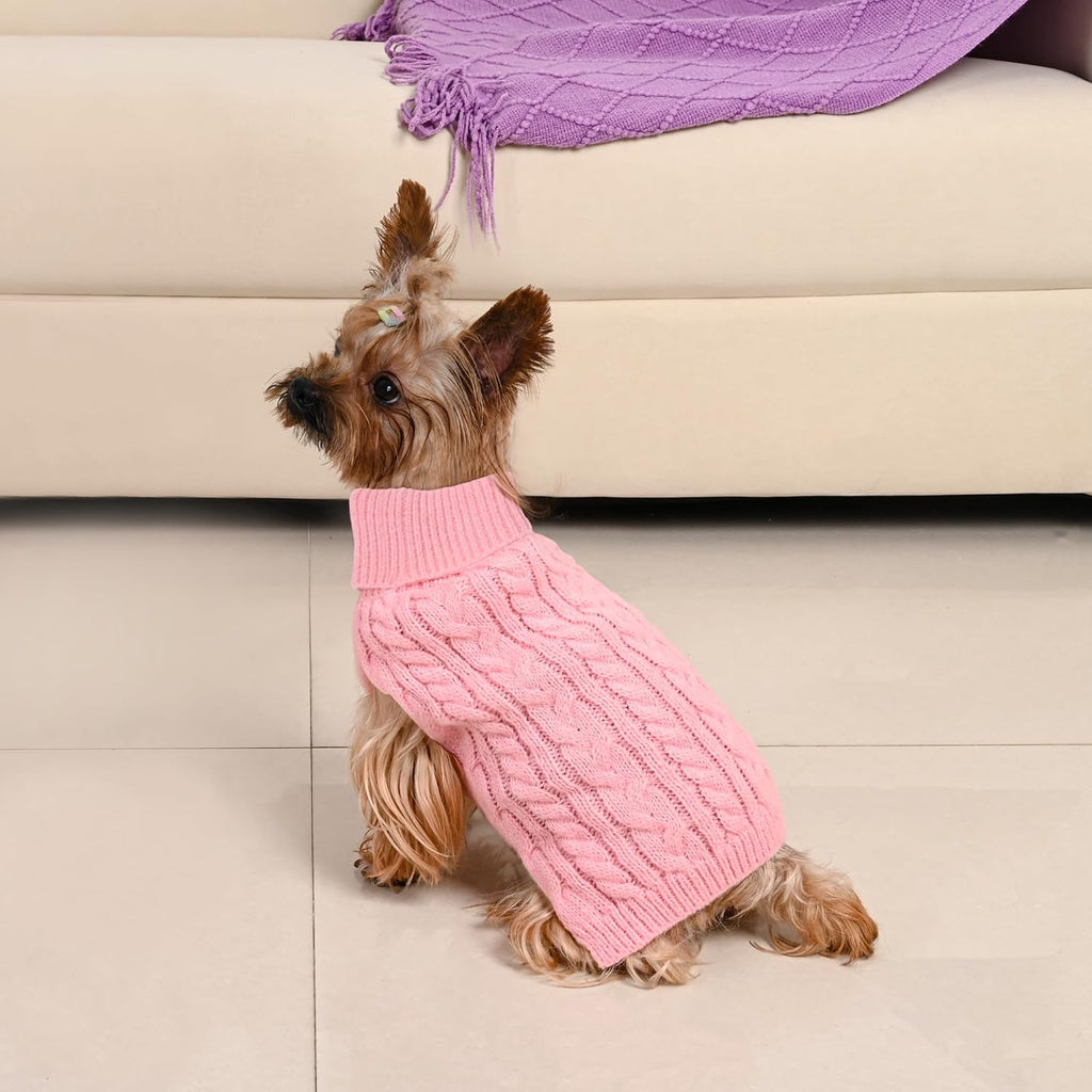 2 Pack Dog Sweaters – Winter Cable Knit Turtleneck