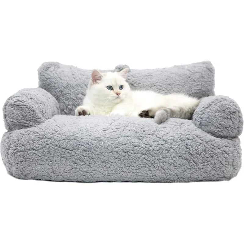 Sherpa Pet Couch Bed, Washable Cat Bed for Indoor Cats, Calming Cat Couch, Fluffy Pet Sofa Bed Puppy Sleeping Bed, Dog Couch for Medium Small Dogs & Cats
