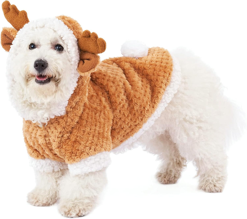 Dog Christmas Reindeer Hoodie – Warm Winter Holiday Costume with Antlers