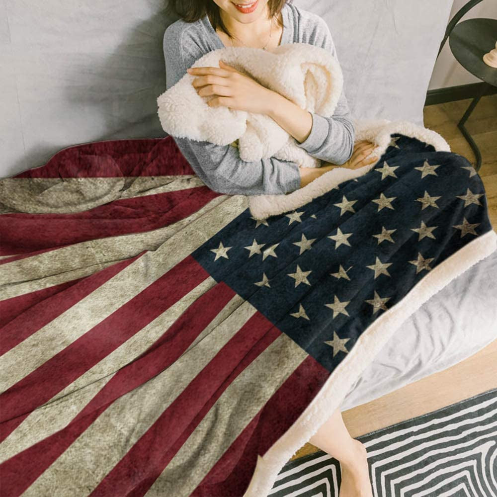 US Flag Sherpa Fleece Blanket, Super Thick and 50 X 60 Inches American Flag