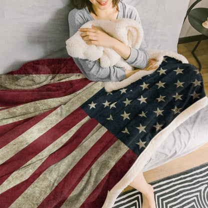 US Flag Sherpa Fleece Blanket, Super Thick and 50 X 60 Inches American Flag