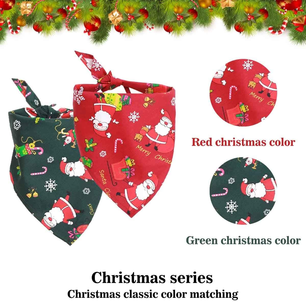 Merry Christmas Dog Bandana & Reversible Triangle Bib | Adjustable Santa Hat Scarf for Dogs – Green & Red Holiday Pet Clothes