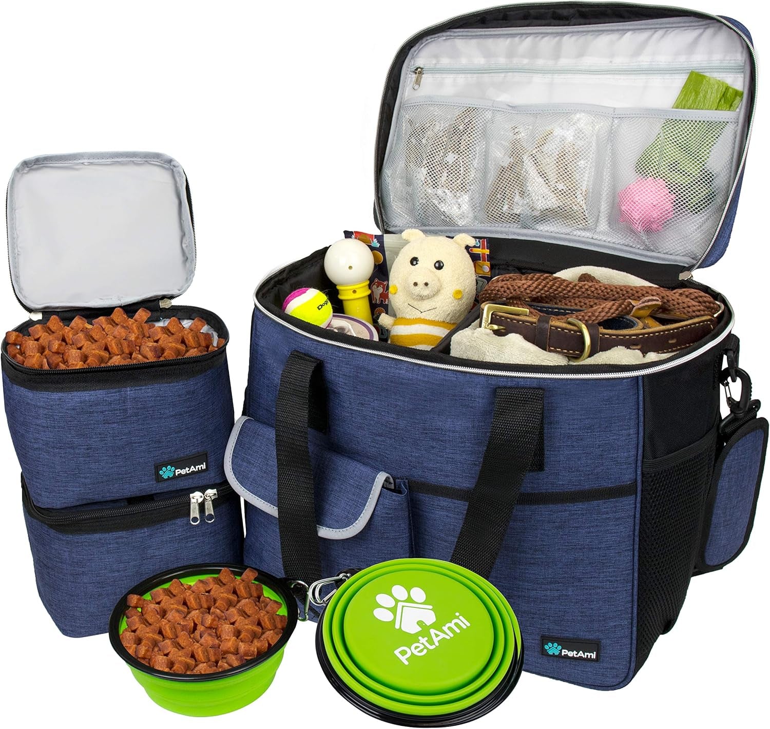 Dog Travel Bag Organizer – Pet Travel Set with Food Container & Bowls, Weekend Camping Supplies