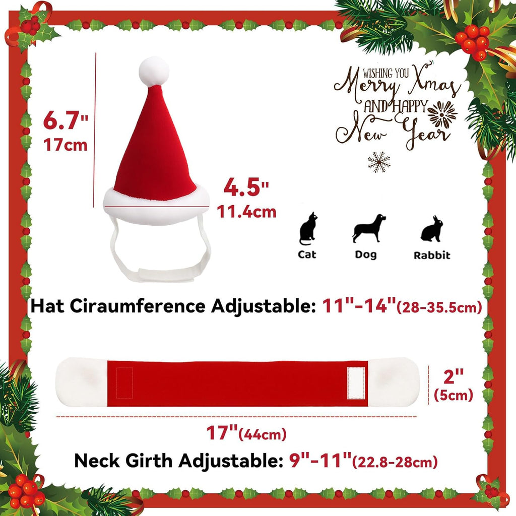 Santa Hat and Scarf Christmas Pet Costume – Festive Outfit for Cats, Rabbits & Small Dogs