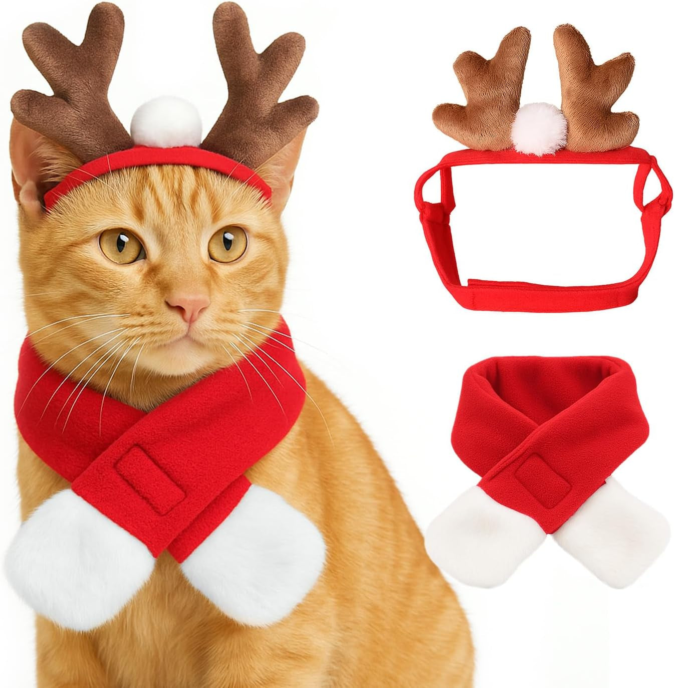 Santa Hat and Scarf Christmas Pet Costume – Festive Outfit for Cats, Rabbits & Small Dogs