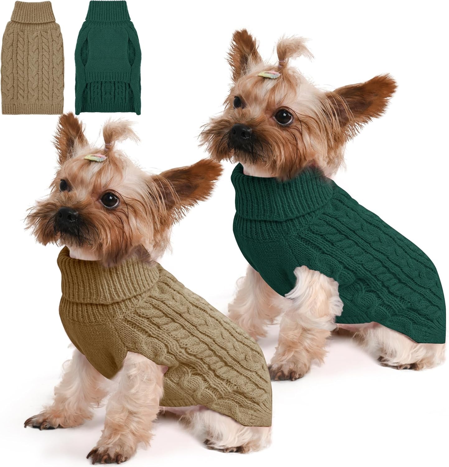 2 Pack Dog Sweaters – Winter Cable Knit Turtleneck