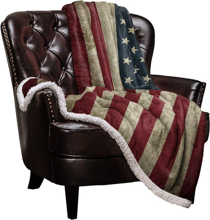 US Flag Sherpa Fleece Blanket, Super Thick and 50 X 60 Inches American Flag
