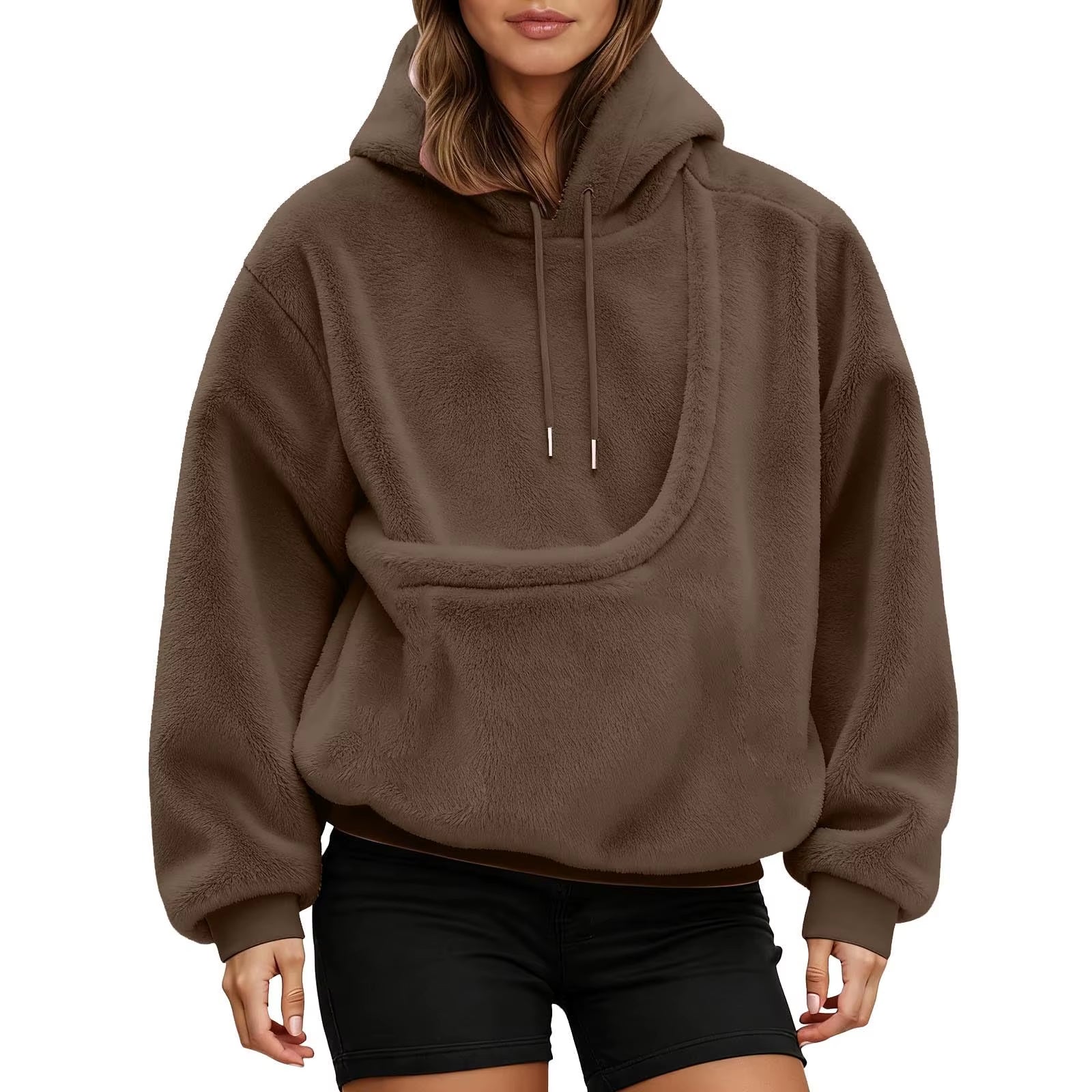 Pocket Pet-In-One Double-Sided Plush Hooded Sweatshirt