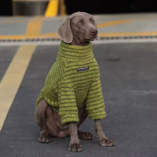 Striped Fleece Dog Sweater – Winter Turtleneck Pullover for Medium & Large Dogs