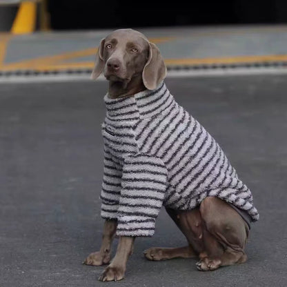 Striped Fleece Dog Sweater – Winter Turtleneck Pullover for Medium & Large Dogs
