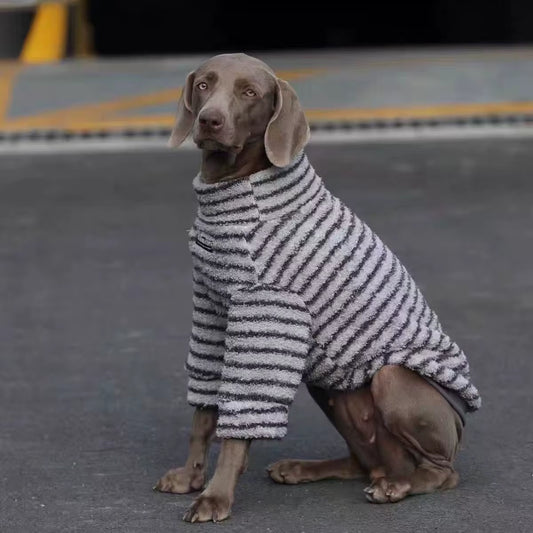 Striped Fleece Dog Sweater – Winter Turtleneck Pullover for Medium & Large Dogs