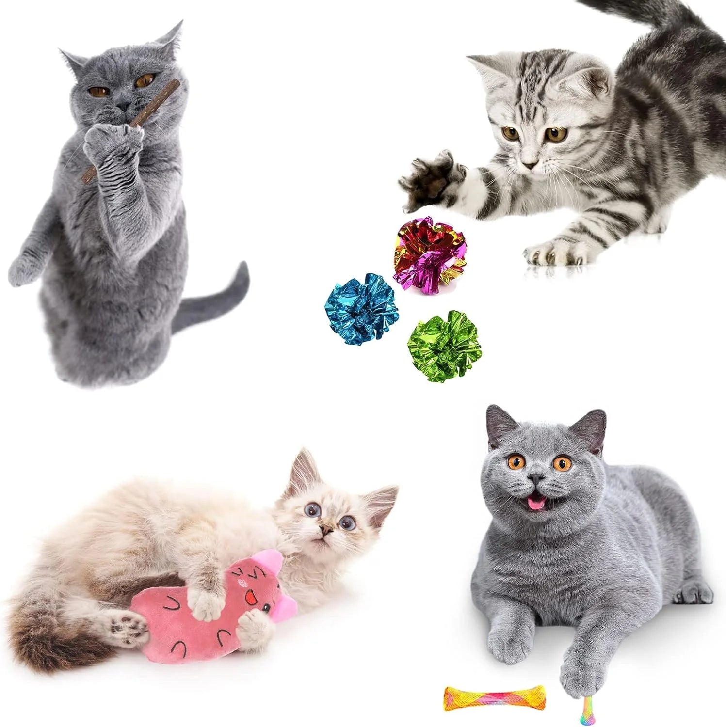 34 PCS Interactive Cat Toys Set with Tunnel