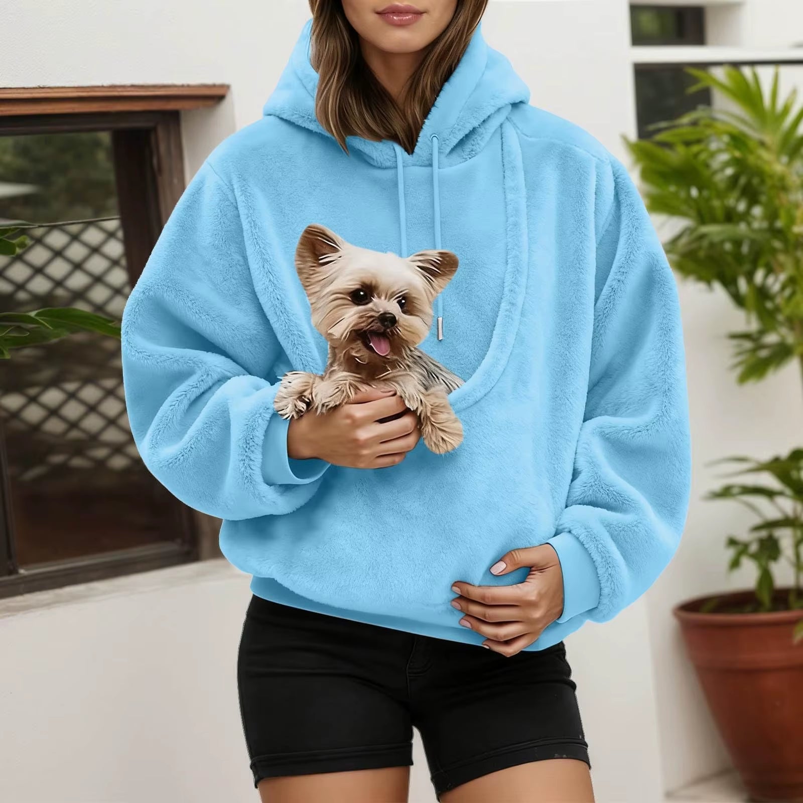 Pocket Pet-In-One Double-Sided Plush Hooded Sweatshirt