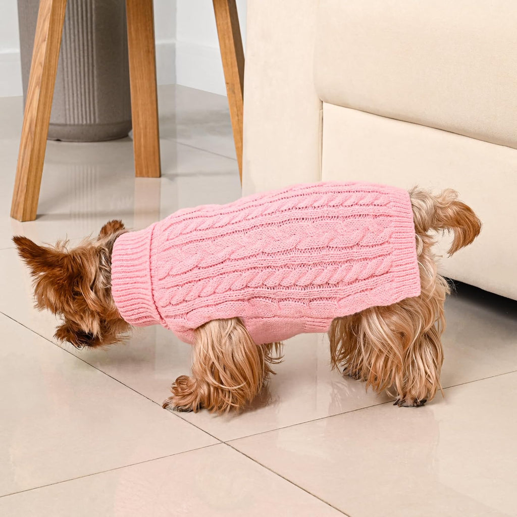 2 Pack Dog Sweaters – Winter Cable Knit Turtleneck